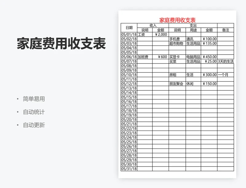 家庭费用收支表