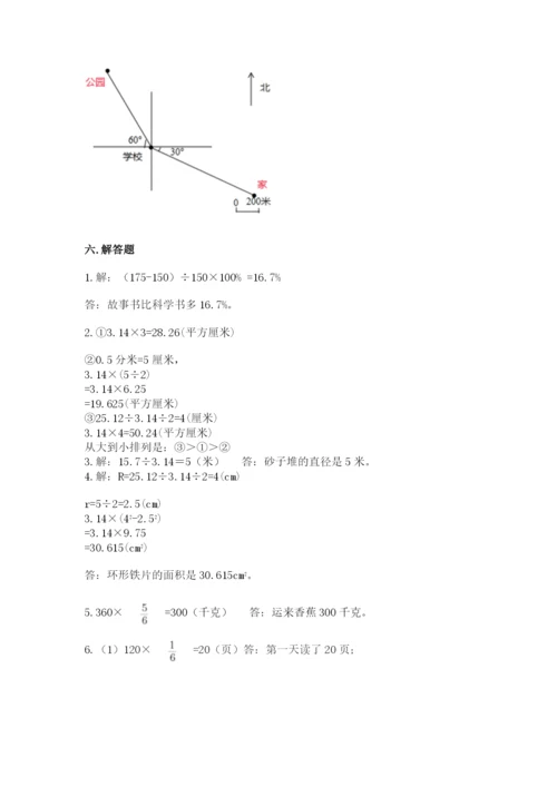 六年级上册数学期末测试卷及参考答案（夺分金卷）.docx