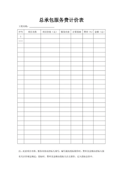 总承包服务费计价表