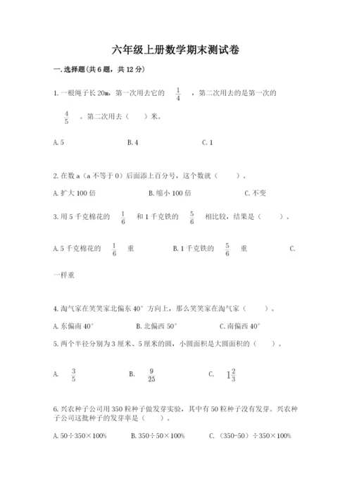 六年级上册数学期末测试卷往年题考.docx
