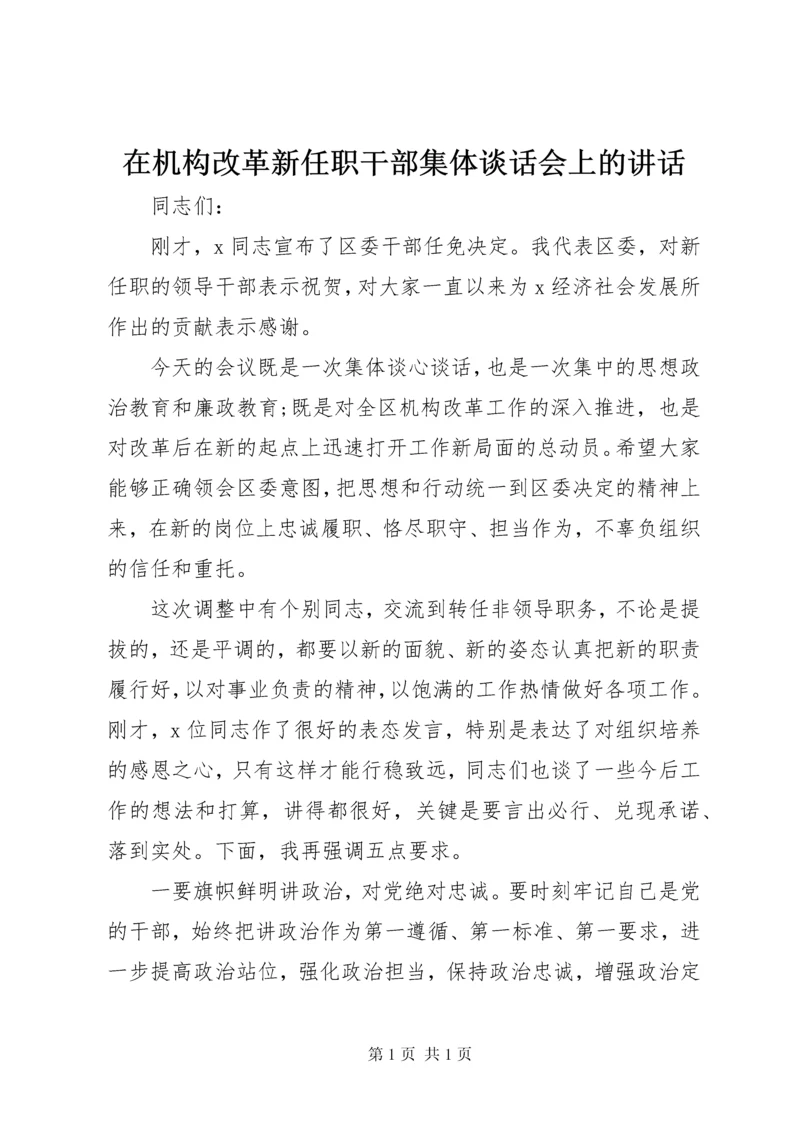 在机构改革新任职干部集体谈话会上的讲话.docx