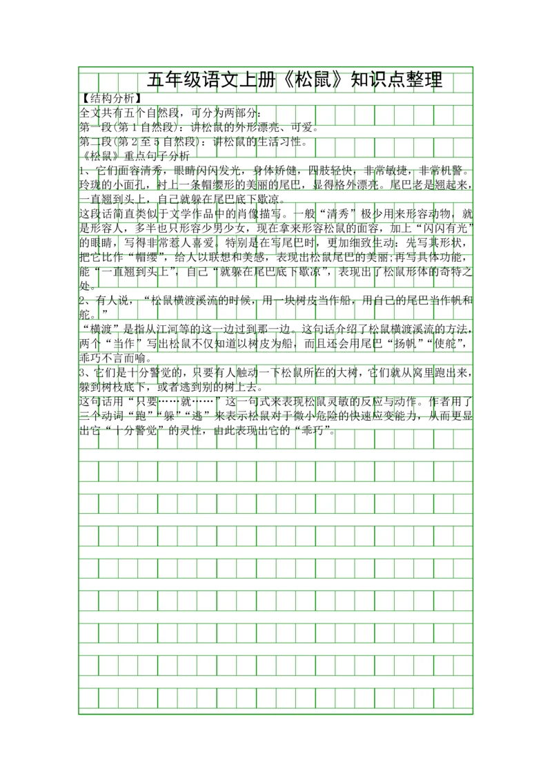 五年级语文上册松鼠知识点整理.docx