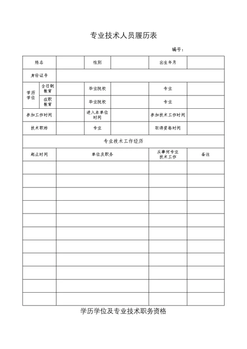 新版专业技术人员履历表