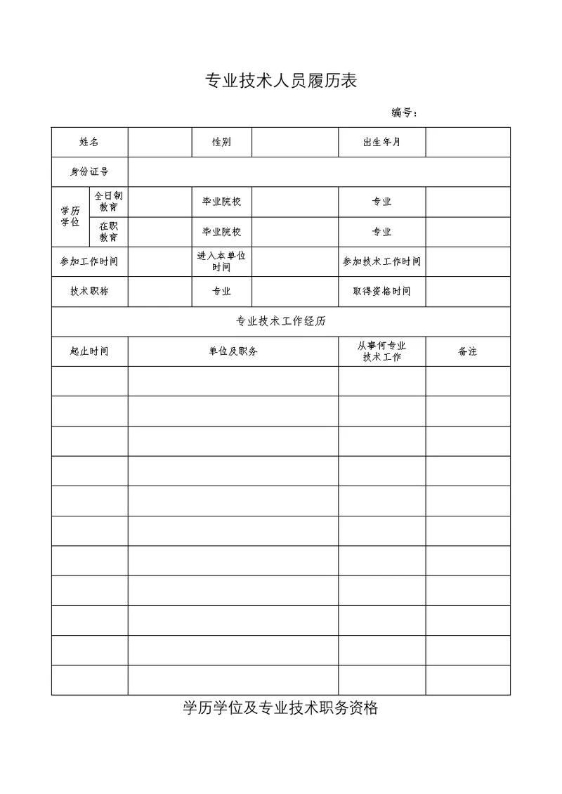 新版专业技术人员履历表