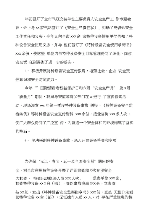 特种设备安全监察工作总结范文