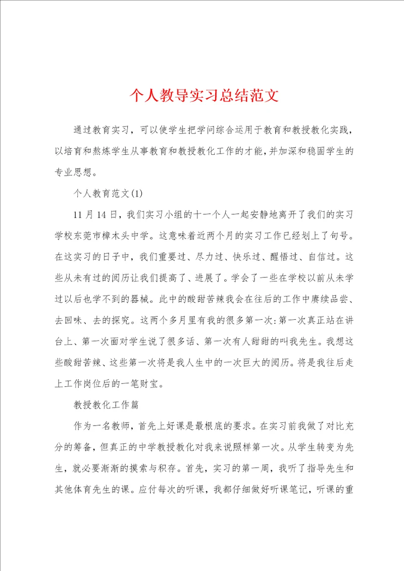 个人教导实习总结范文