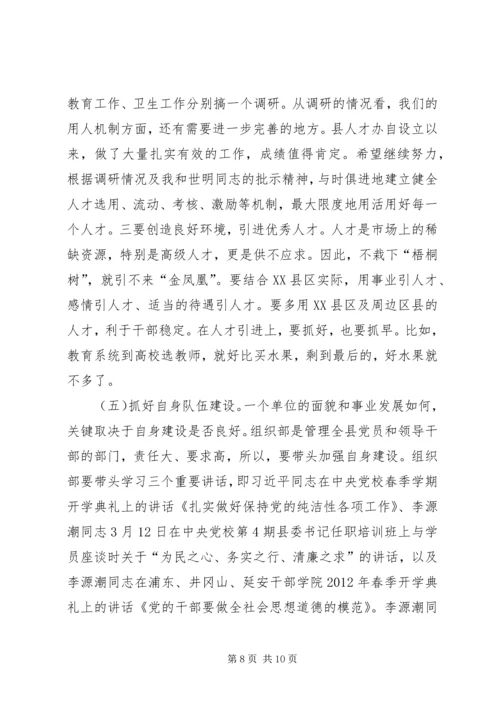 县委书记在全县组织工作调研座谈会上的讲话材料精选.docx