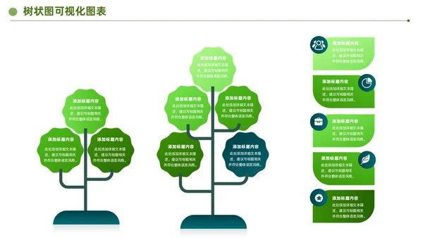 绿色商务通用树状可视分析图表PPT模板