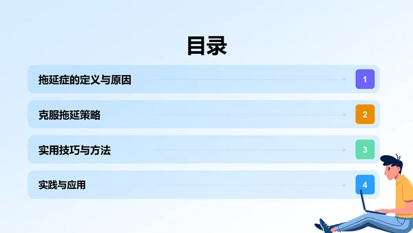 蓝色小清新拒绝拖延症PPT模板