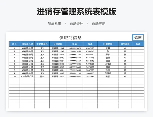 进销存管理系统表模版