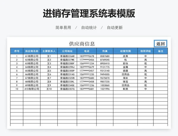 进销存管理系统表模版