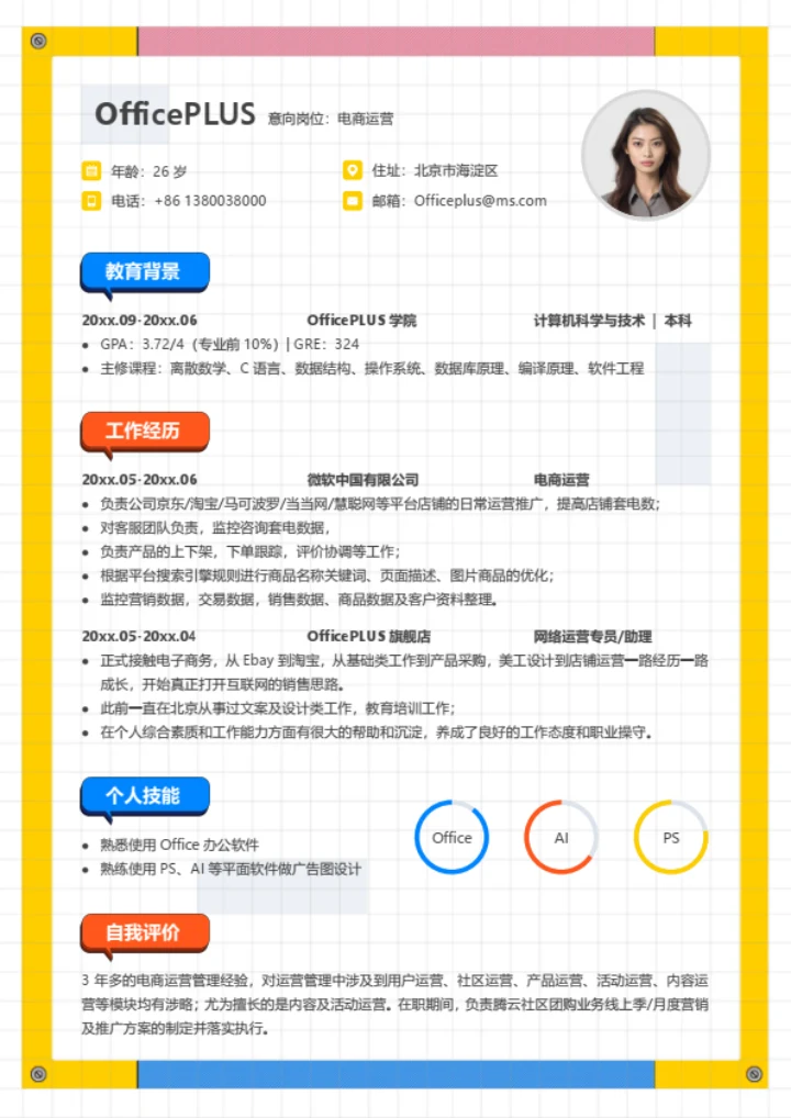 电商运营个人简历模板