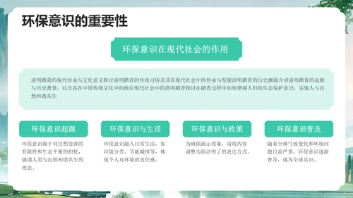绿色水墨风清明踏青与环保倡议PPT模板