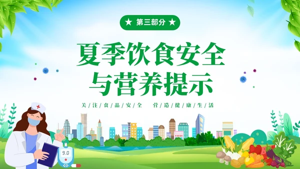 绿色清新展板风夏季食品安全健康指南PPT夏季安全