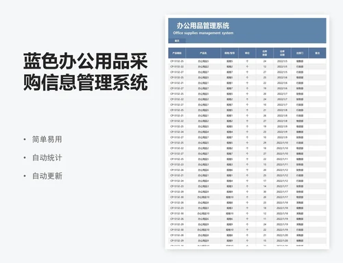 蓝色办公用品采购信息管理系统