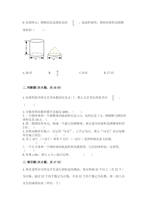 冀教版小学六年级下册数学期末综合素养测试卷附答案【黄金题型】.docx