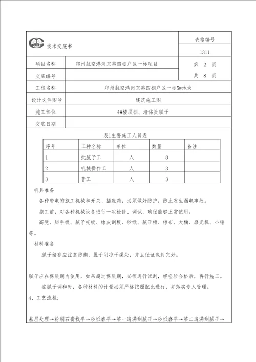 顶棚批腻子技术交底审批稿