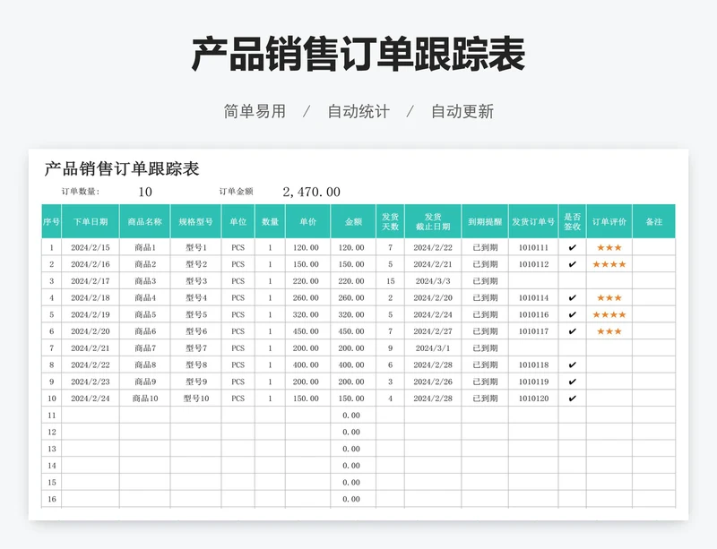 产品销售订单跟踪表