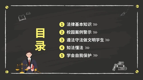 黑色黑板风卡通儿童懂法守法与法同行422日世界法律日主题班