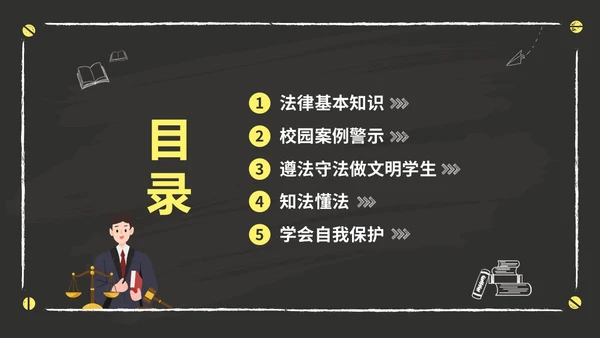 黑色黑板风卡通儿童懂法守法与法同行422日世界法律日主题班