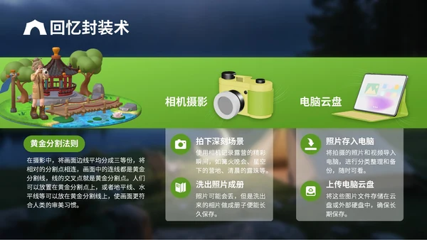 绿色3D立体风户外露营攻略