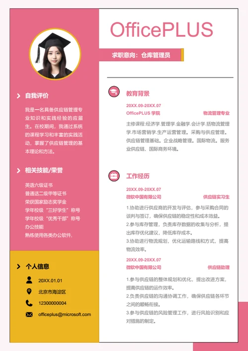 仓库管理员简历模板
