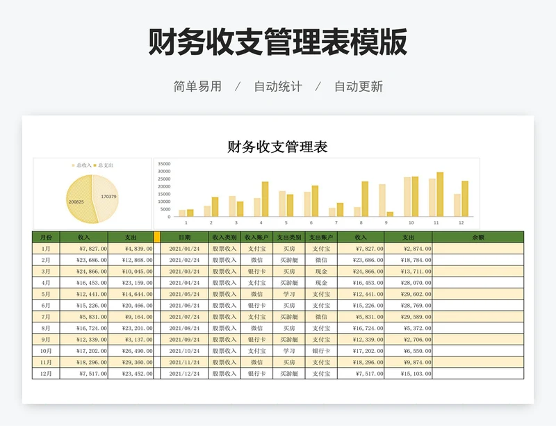 财务收支管理表模版