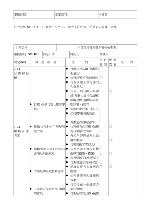 ISO14001环境管理全新体系审核通用检查表.docx