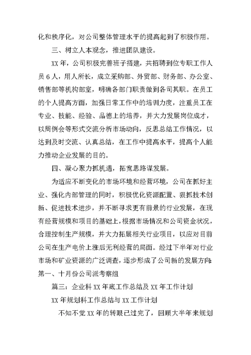XX年企业工作总结及年工作计划