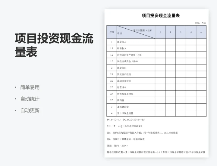 项目投资现金流量表