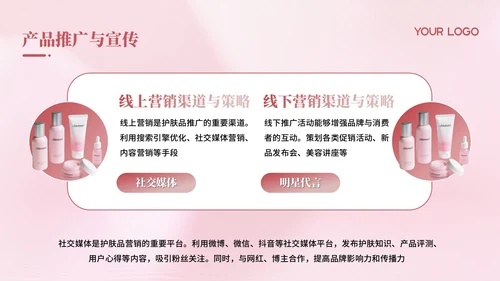 粉色时尚简约护肤品市场调研介绍PP模板