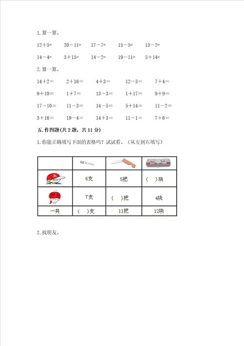 冀教版一年级上册数学第九单元20以内的减法测试卷精品考点梳理