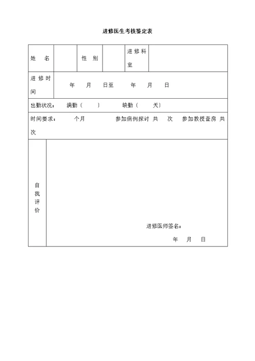 进修医师考核鉴定表