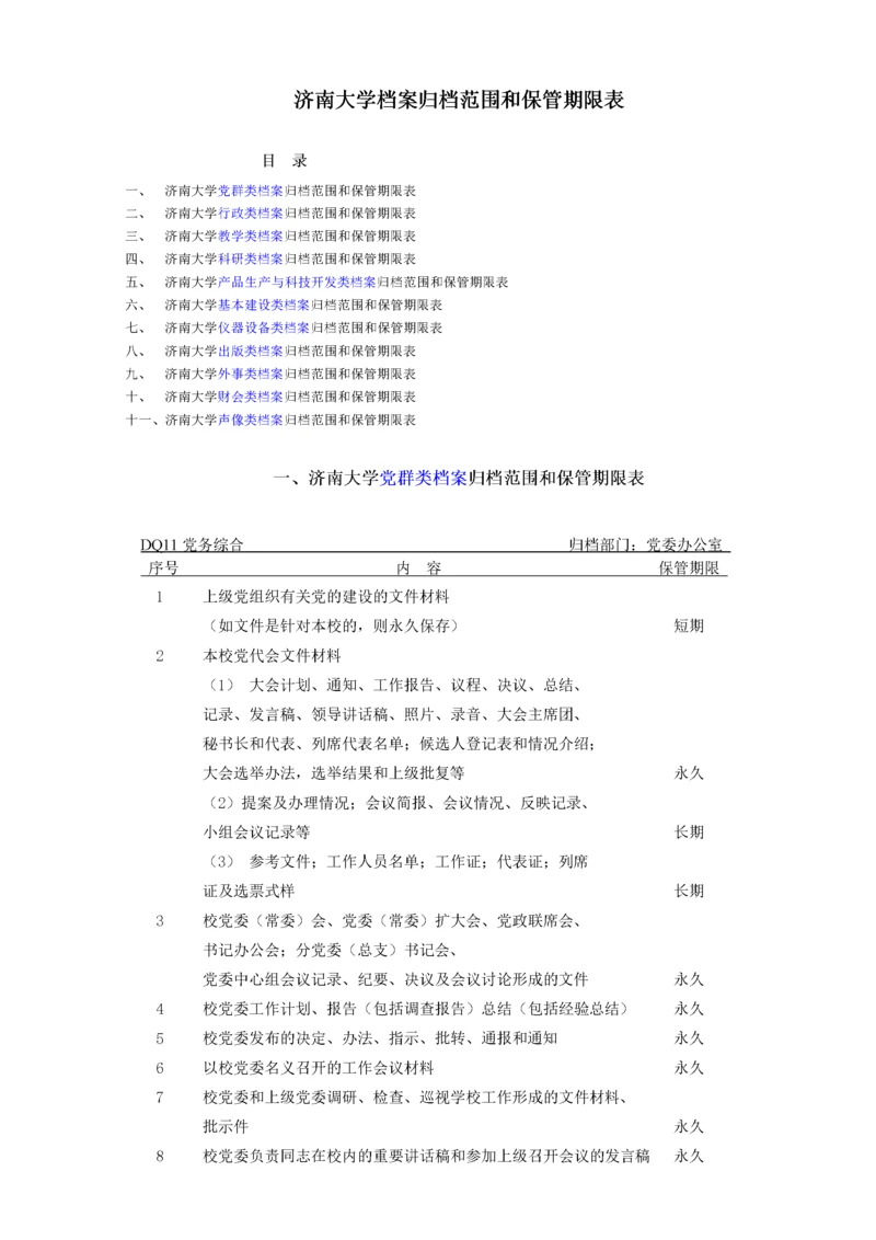 济南大学党群类档案归档范围和保管期限表.docx