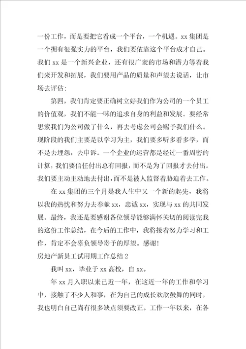 房地产新员工试用期工作总结