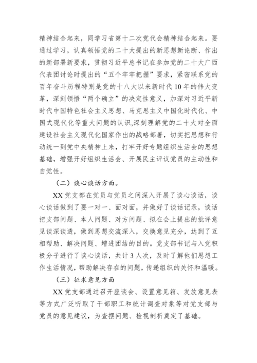 【组织生活会】2023年组织生活会和开展民主评议党员情况自查报告.docx