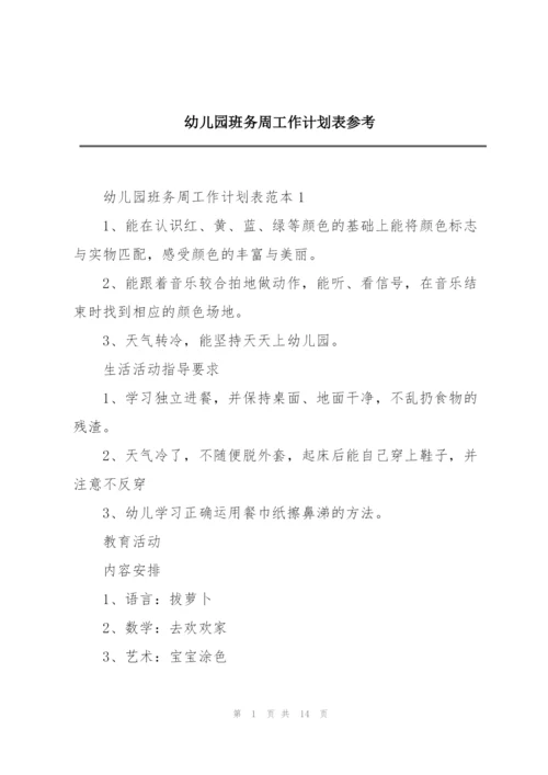 幼儿园班务周工作计划表参考.docx