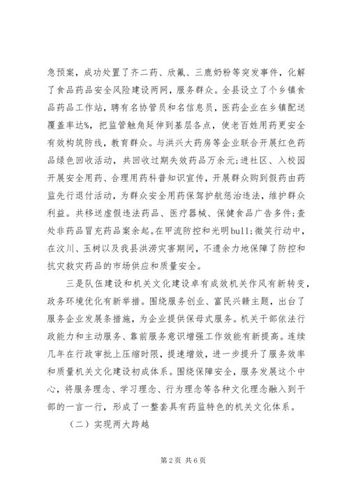 县药监局工作汇报范文.docx