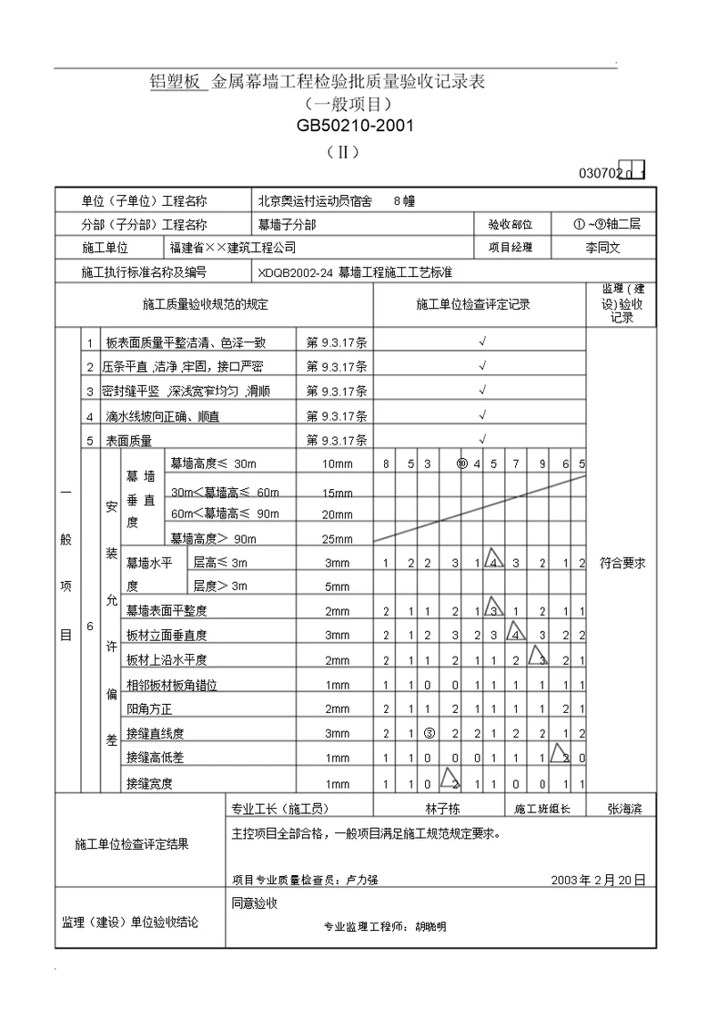 铝塑板质量检验批