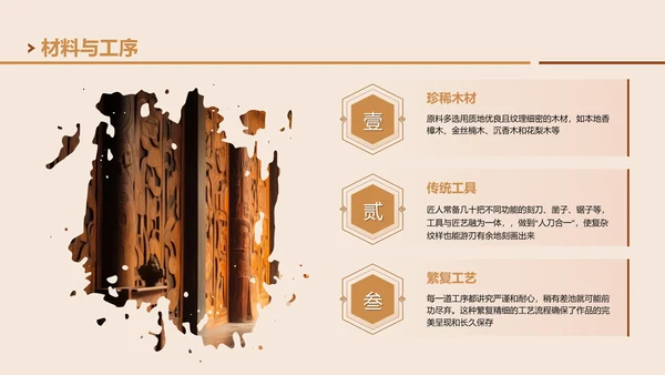 棕色国风非遗木雕的匠心雕刻PPT模板