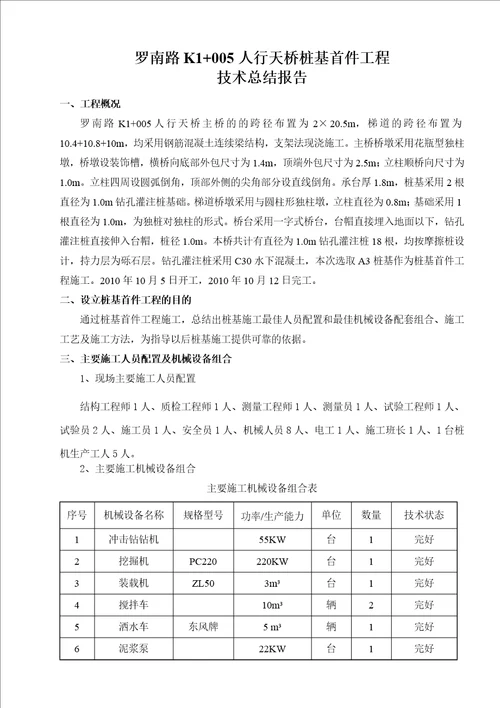 K1005人行天桥桩基首件工程技术总结