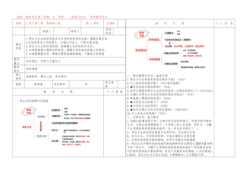 2.复习第二课　青春的心弦