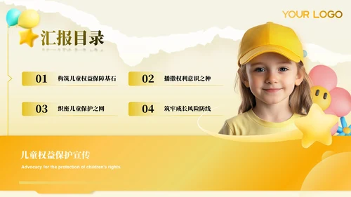 黄色儿童权益的保护ppt模板