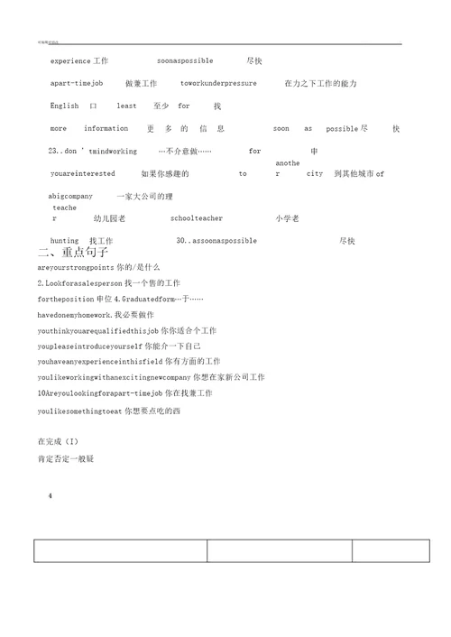 英语基础模块2知识清单