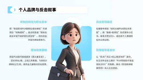 蓝色卡通风反对职场PUA宣传PPT