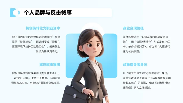 蓝色卡通风反对职场PUA宣传PPT