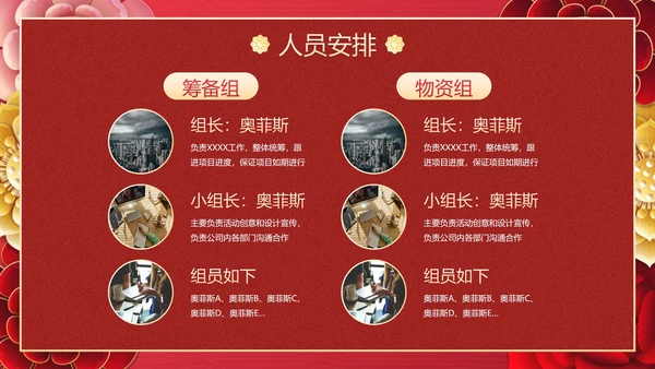 国风兔年花卉元素年会策划PPT模板