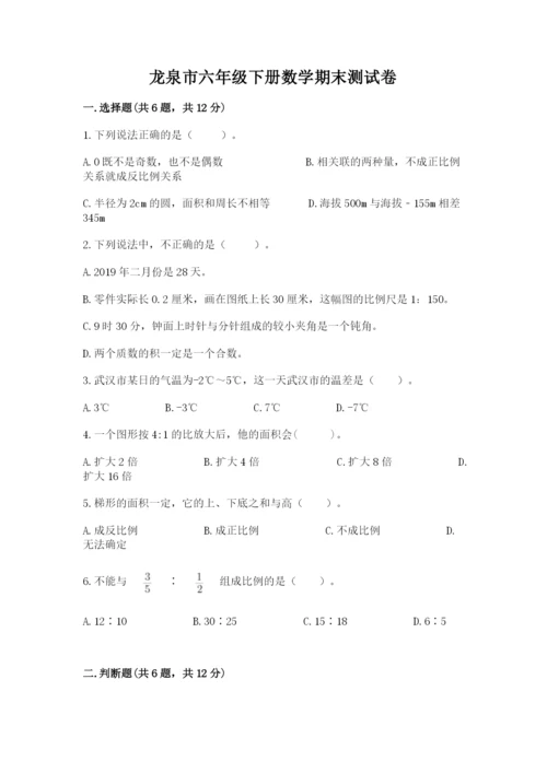 龙泉市六年级下册数学期末测试卷（典型题）.docx