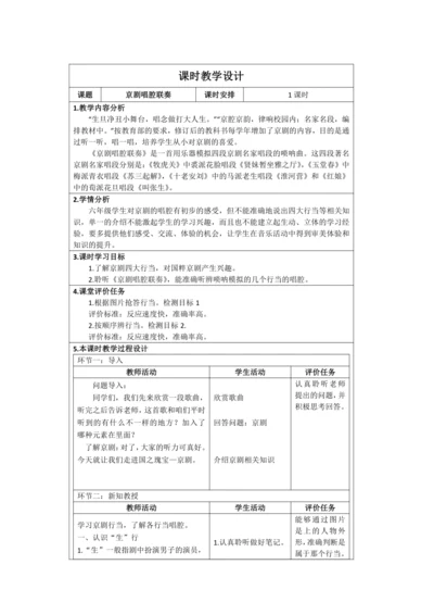 人音版六年级上册第四单元欣赏《京剧唱腔联奏》教学设计（表格式）