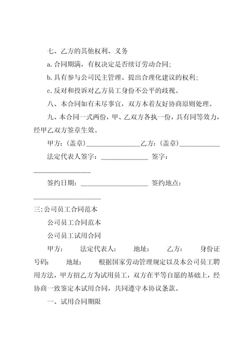 公司员工合同模板共16页